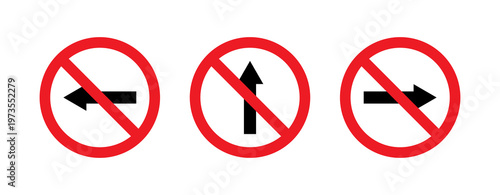 Free Download No Turn Signs Set. Left, Right and Straight Direction Prohibited Icons, Red Circle Traffic Warning Symbols Transparent Background - GFXLoad