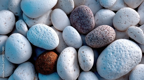 White pebble stones field, smooth round rocks, zen garden concept, product display background, top view texture, natural clean 