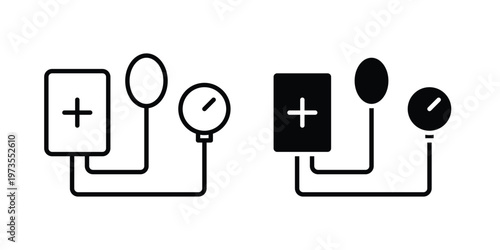 Tonometer icon symbol. Icon in flat style and line. Black and white
