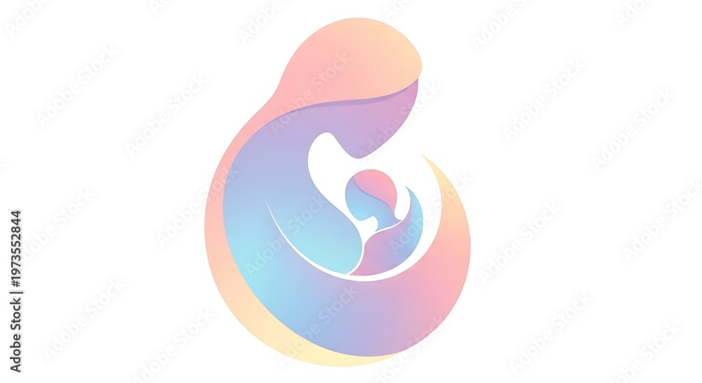 Fototapeta premium Abstract Mother and Baby Logo Gradient Minimal Embrace Symbol Modern Parenthood Care Icon Design
