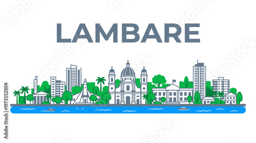 Lambare Paraguay city skyline panorama with architecture and river vector illustration