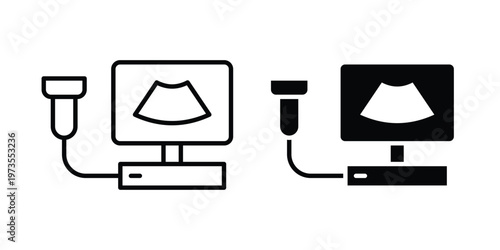 Ultrasound icon symbol. Icon in flat style and line. Black and white