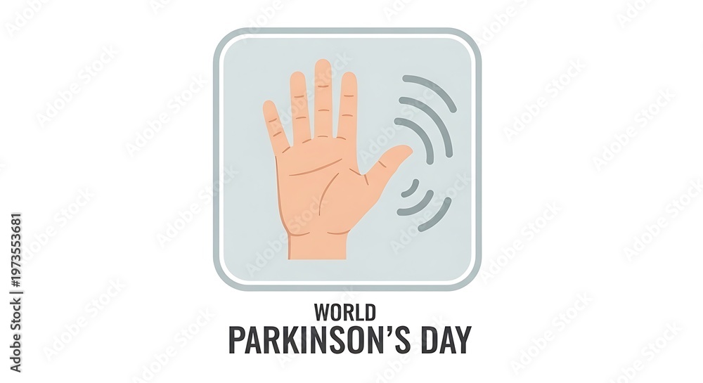 Obraz premium World Parkinson's Day medical illustration, shaking hand icon representing tremor symptoms, neurological health awareness concept for healthcare