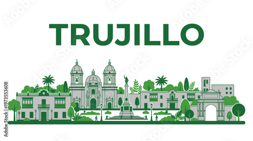 Trujillo Peru city skyline with cathedral and colonial landmarks vector illustration