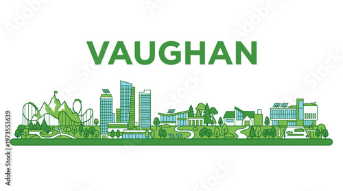 Vaughan Ontario city skyline with amusement park and sustainable buildings vector illustration
