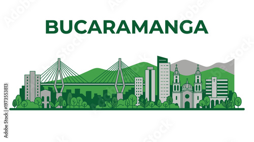 Bucaramanga Colombia skyline with Viaducto de la Novena bridge vector illustration