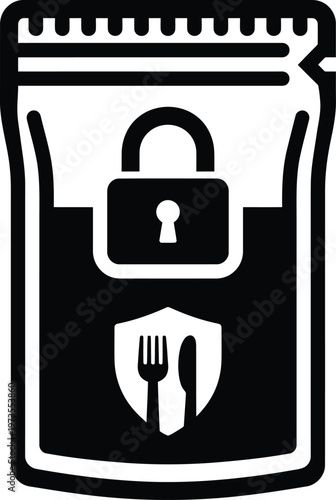 Minimalist sealed food package lock icon vector tamper proof safety security hygiene concept clean black illustration design