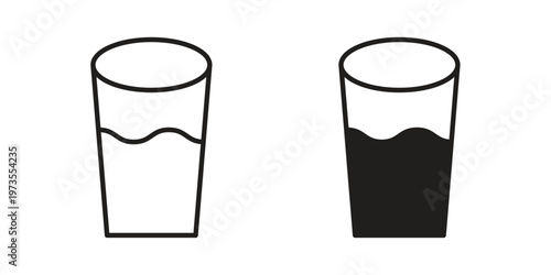 Water glass icon symbol. Icon in flat style and line. Black and white