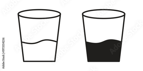 Water glass icon symbol. Icon in flat style and line. Black and white