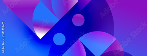 Abstract shapes blend vibrant blues, purples. Smooth gradients create dynamic composition. Modern design evokes energy, fluidity.
