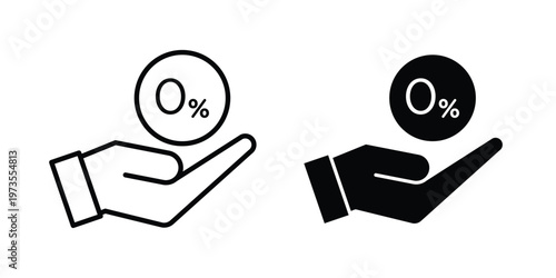 Zero percent icon symbol. Icon in flat style and line. Black and white