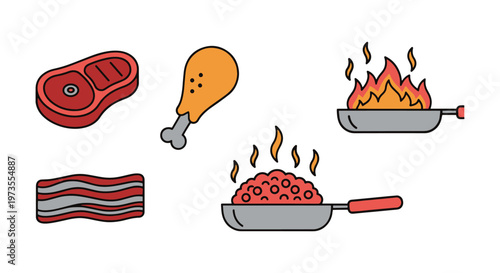 Meat Fry Line art vector set clean creative abstract