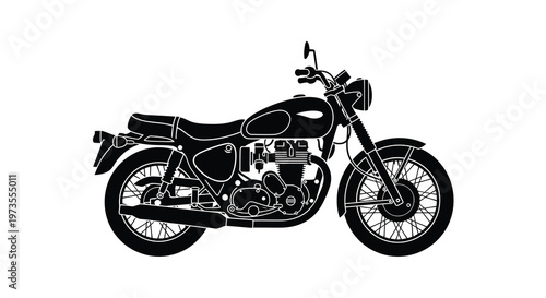 A black silhouette of a classic vintage motorcycle side view