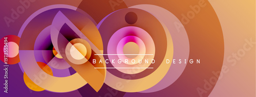 Abstract circles overlap, creating vibrant orange, purple gradients. Text reads background design centered within composition.
