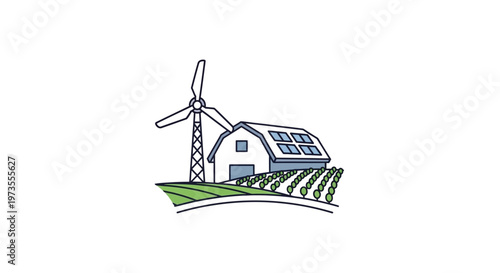 Sustainable energy farm with turbine.
