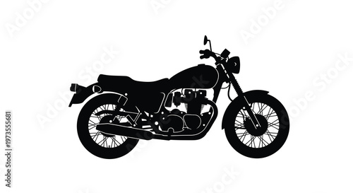 A black silhouette of a classic motorcycle with a rounded fuel tank