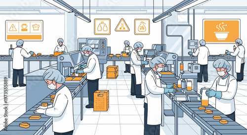 Food Production Line Workers Manufacturing Products.