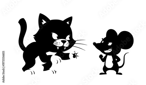 Cartoon cat and mouse face off funny animal character vector isolated on white