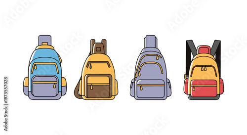 Sling bag Line art vector set simple colorful pattern illustration