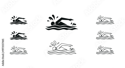 Black and white icons depicting swimmers in various freestyle swimming positions