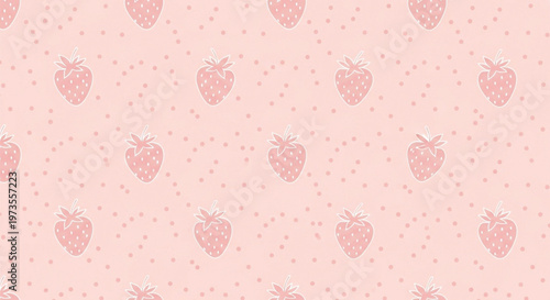 Seamless strawberry pattern pastel pink background cute fruit doodle repeat texture
