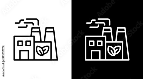 Factory Plant White Icon Set Design