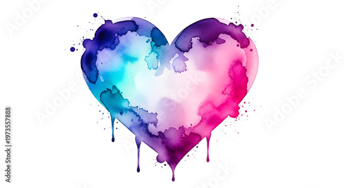 Watercolor heart paint splash pride color blue purple pink art symbol love emotion romantic abstract illustration