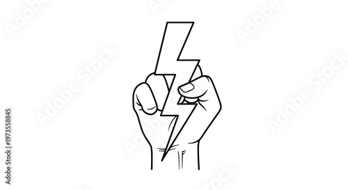 A hand firmly grasping a stylized lightning bolt illustration