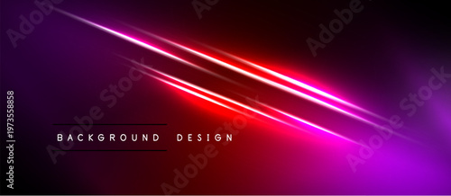 Abstract neon lines create vibrant gradient. Dark background emphasizes bright illumination, modern design element.