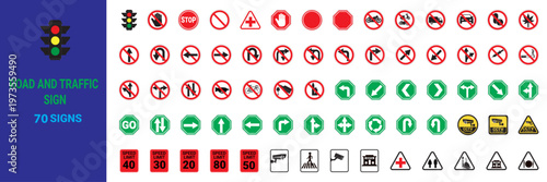 road and traffic icon set. editable transport icons for save road transportation. including spreed, direction, traffic light, no drugs road and traffic icon set.
