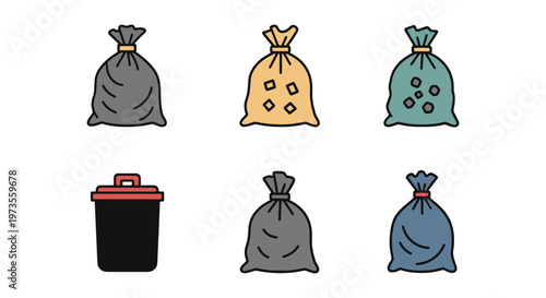 Trash Bag Line art vector set modern abstract color