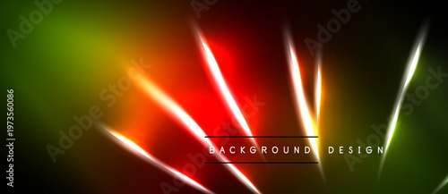 Abstract neon lines create vibrant gradient background. Red, yellow, green hues dominate dark space. Modern design element.