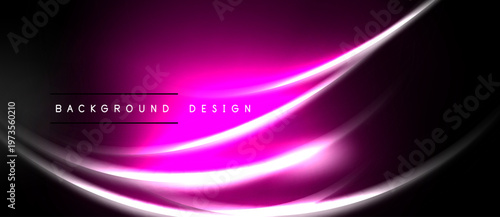 Abstract pink waves over black background. Modern design element, vibrant color scheme, smooth curves create dynamic visual effect.