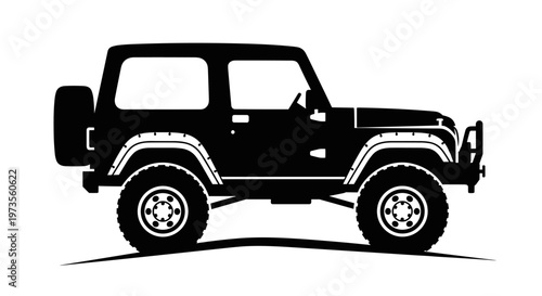 A striking black silhouette of a classic off-road 4x4 vehicle, perfect for adventure and outdoor exploration, isolated on a clean white background.