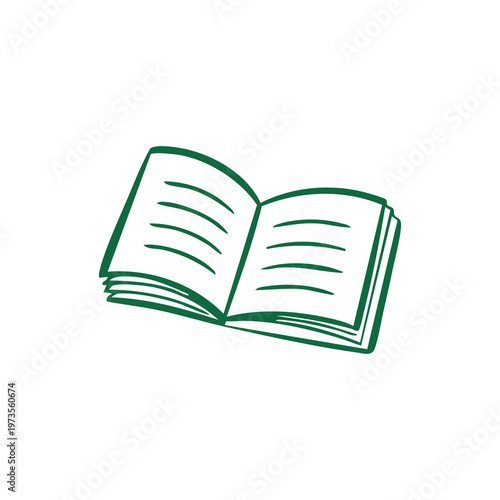 Open green outline of a book with visible pages and horizontal lines