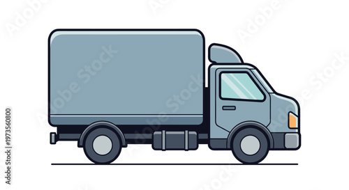 A sleek, modern delivery truck, rendered in a clean flat design style with a light gray color palette, ready for efficient transportation of goods.