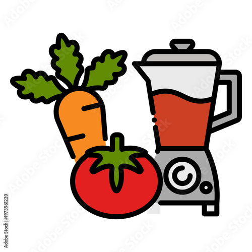 Vegetable Smoothie Preparation with Blender, Carrot and Tomato