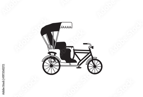 Vector tricycle taxi, rickshaw bike, pedicab vehicle, black and white illustration