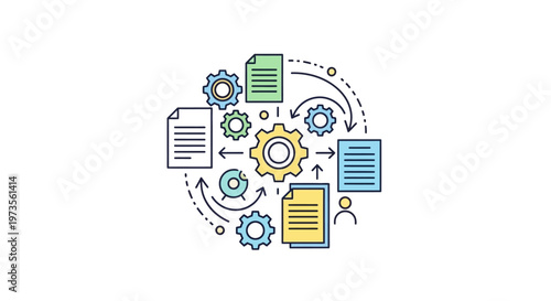 Gear and documents workflow process.