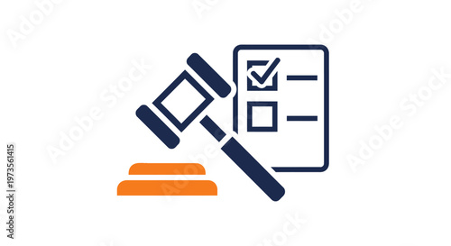Gavel and checklist for law judgment.