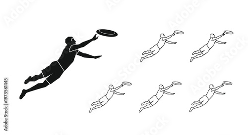 Silhouettes of people playing ultimate frisbee illustrating motion and action