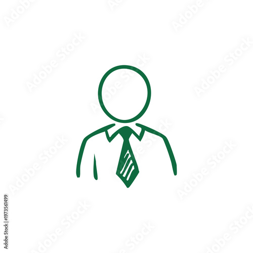 A simple green outline drawing of a person wearing a collared shirt and tie