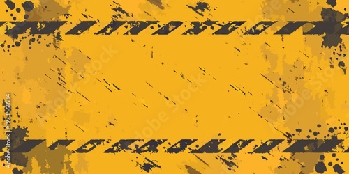 Caution tape background with distressed yellow and black splatters
