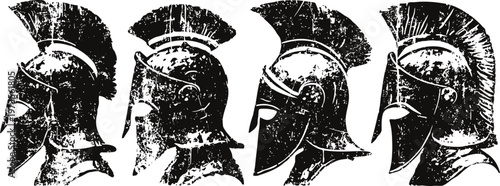 Ancient roman gladiator helmets set historical warrior armor design, crest plume decoration