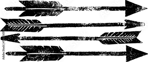 grunge arrows set black hand drawn textured arrows with feather fletching in horizontal arrangement vintage tribal elements design