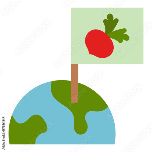 Radish Flag on Earth Illustration for Agriculture