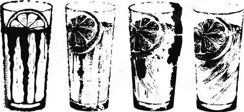 Fresh citrus drinks with lemon slices in transparent glasses, refreshing summer beverages, cool and healthy drinks