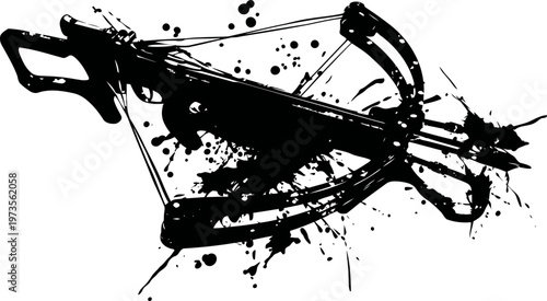 black ink slingshot silhouette with paint splatter and grunge artistic design