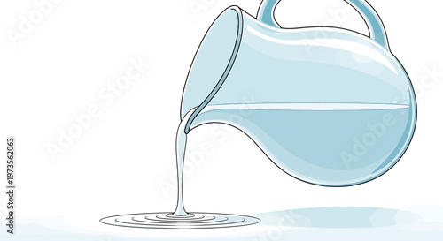 A minimalist vector illustration of a light blue pitcher pouring water in a modern flat design style