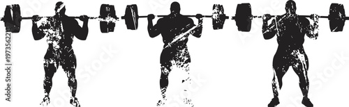 silhouette of muscular men lifting heavy barbells during strength training workout session